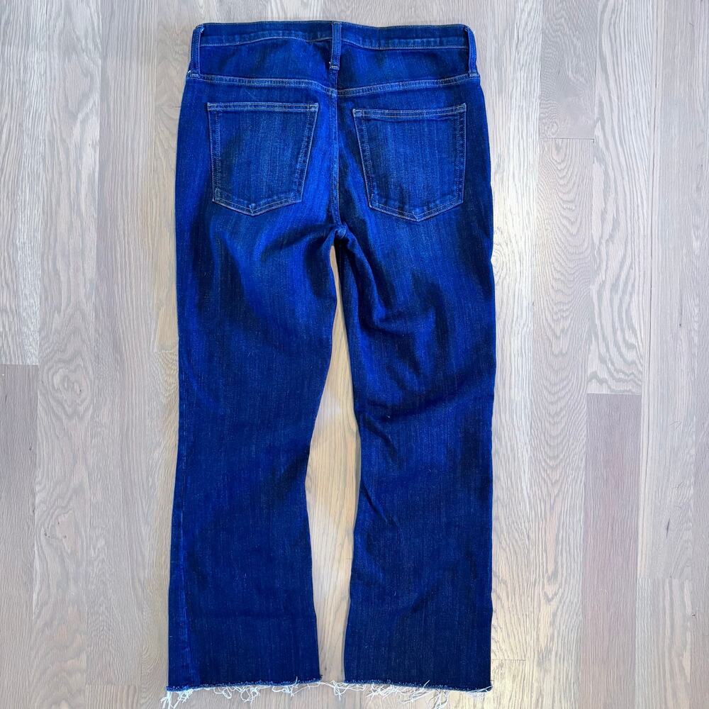 J. Crew 9” Demi Boot Crop Jeans Mid Rise Dark Raw Hem Women Size 30 Tall - Picture 3 of 9